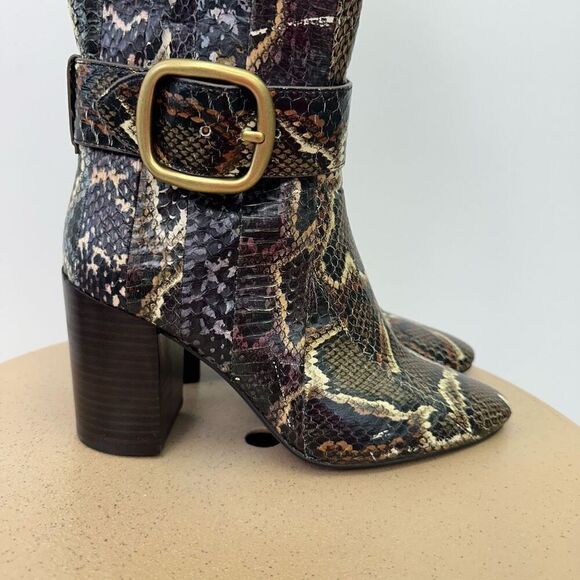 Coach Women’s Evenly Snakeskin Multicolored Oxblood Neutral Stripe Below the Kne - Picture 5 of 15